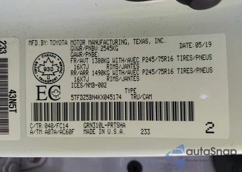 2019 Toyota Tacoma Sr5 V6 from USA, damaged, VIN 5TFDZ5BN4KX045174